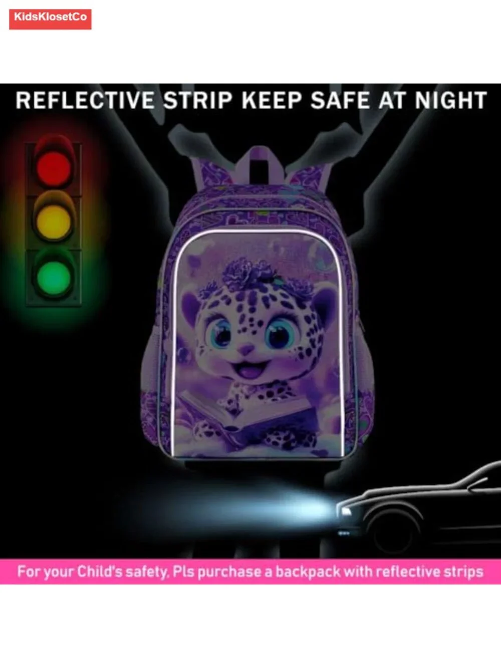 Girls Leopard Backpack Set with Lunch Box and Pen Case, Water Resistant
